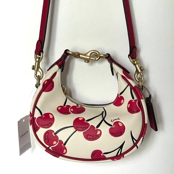 Coach Jonie Cherry Mini Crossbody Wristlet White Glovetanned Leather CAE83 - Picture 2 of 15